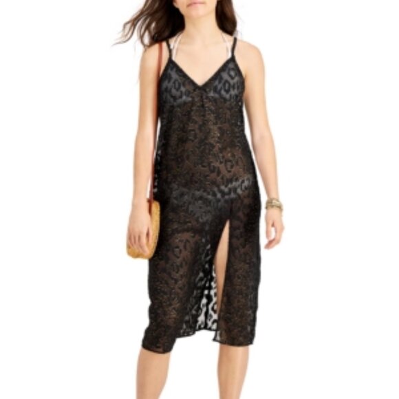 NWT Milken Women's Animal Print V-Neck Cover Up Dress Black Size S $40 8B576 - Picture 1 of 1